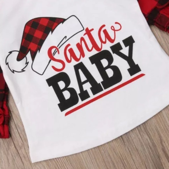 Santa Baby Buffalo Plaid Ruffle Shirt Baseball - Picture 3 of 4